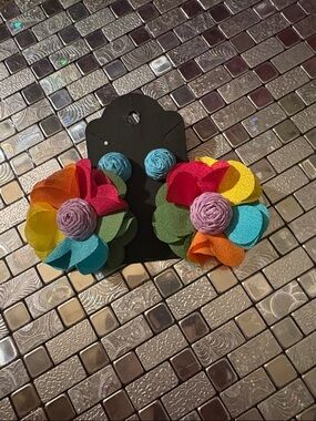 Colorful Multicolor Fabric Flower Earrings
